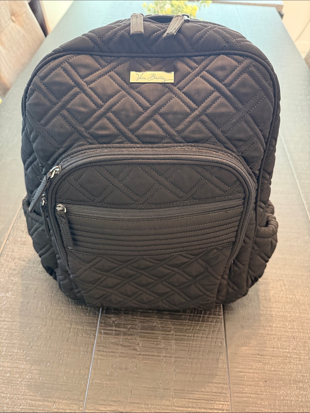 Vera Bradley Black Quilted Backpack with Front Zip Pocket